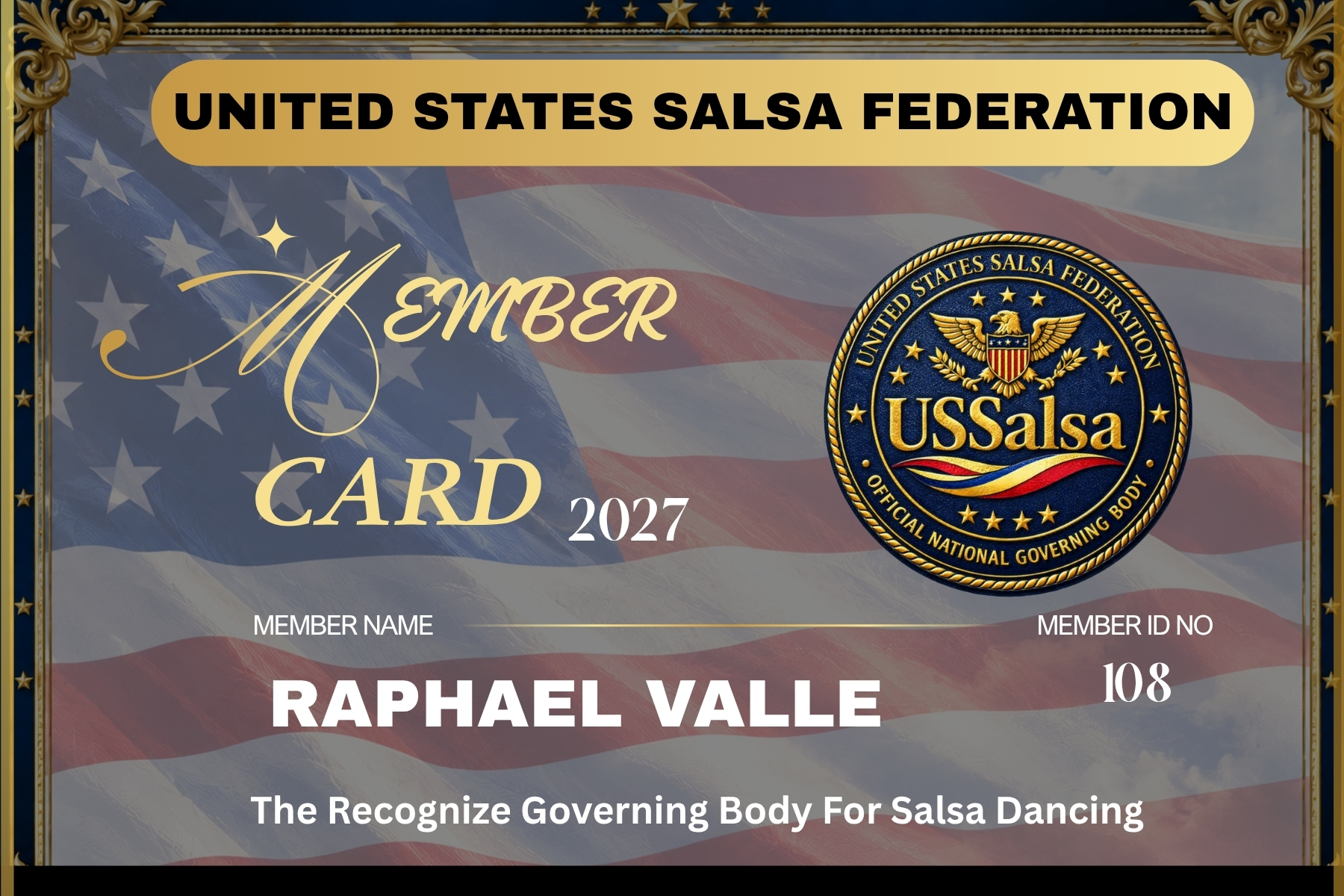 United States Salsa Federation Member Card 2027 — Member No 108